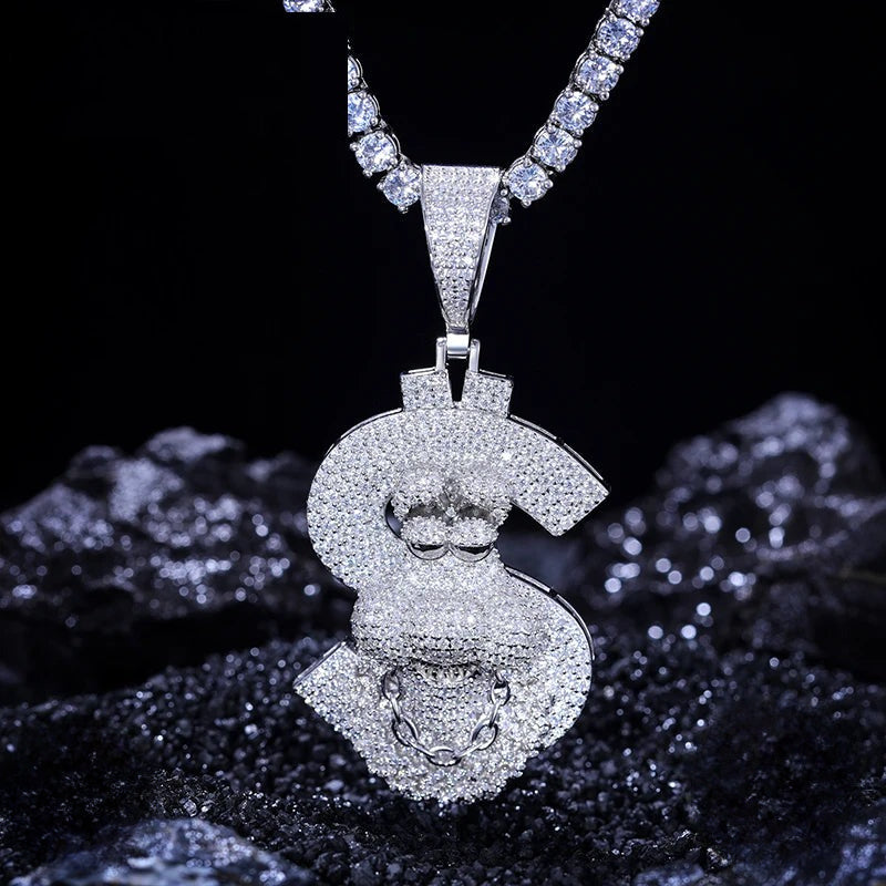 Iced Out Dollar Sign Pendant Necklace for Men, image 2