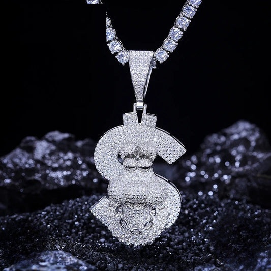 Iced Out Dollar Sign Pendant Necklace for Men, image 2