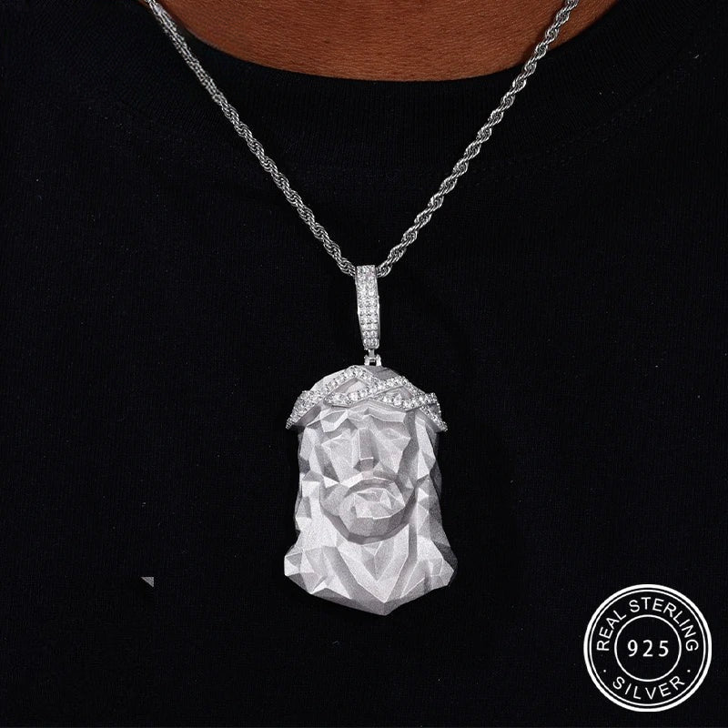 Iced Out Jesus Head Pendant Necklace for Men, image 2