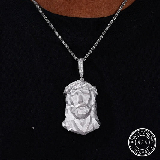 Iced Out Jesus Head Pendant Necklace for Men, image 2