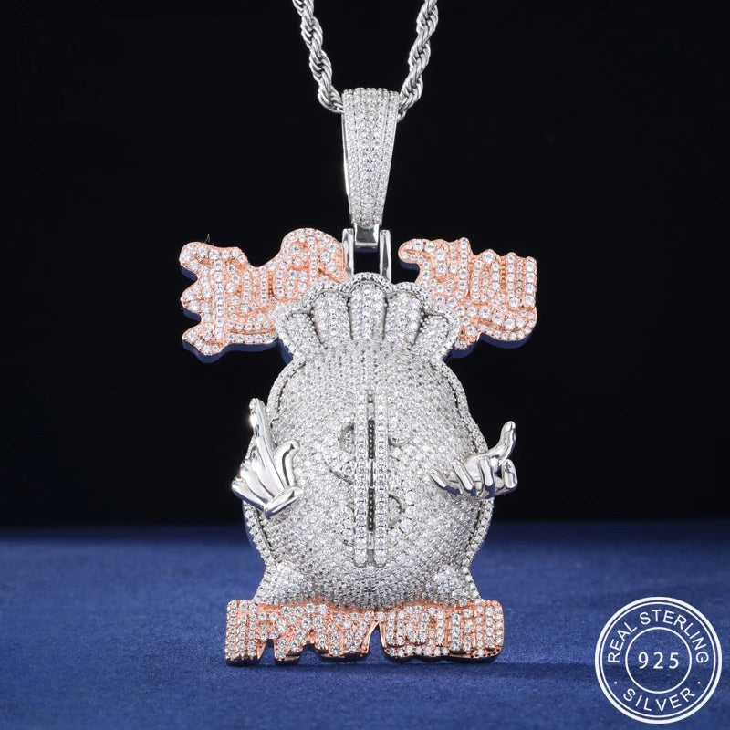 Iced Out Money Bag Pendant Necklace for Men, image 2