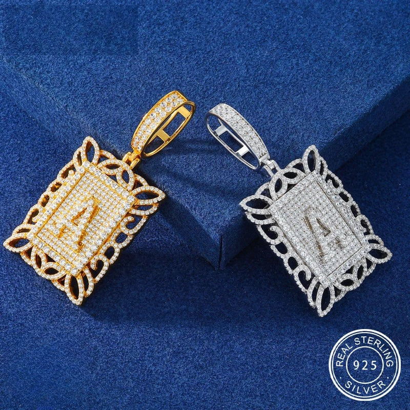 Iced Out Moissanite Letter A Tag Pendant Necklace for Men, image 2