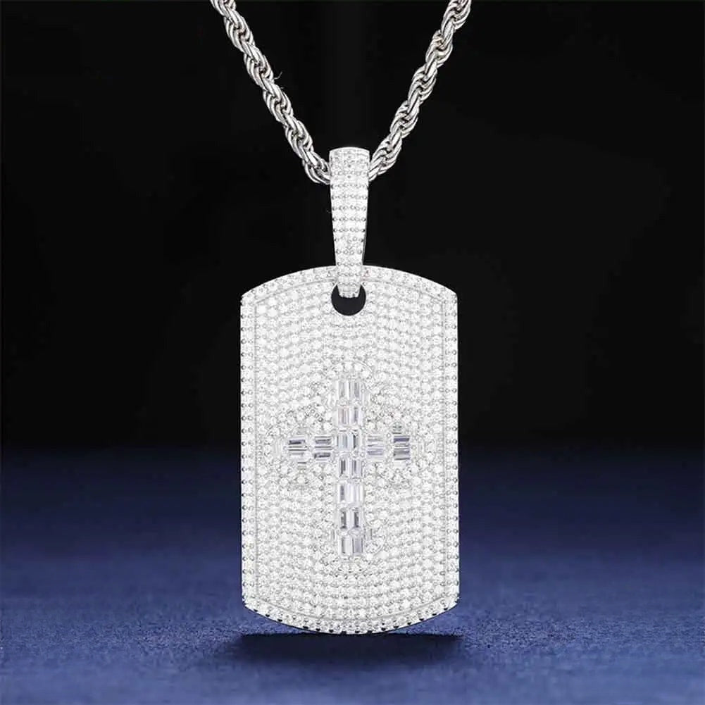 Iced Out Dog Tag Pendant Necklace for Men, image 2