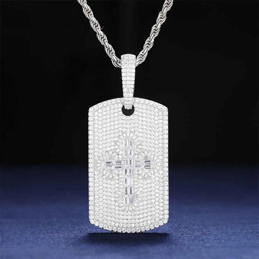 Iced Out Dog Tag Pendant Necklace for Men, image 2