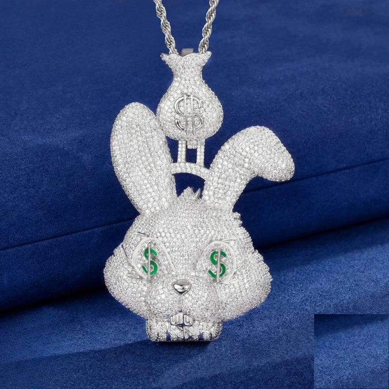 Iced Out Money Bag Rabbit Pendant Necklace for Men, image 2