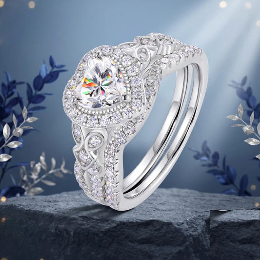 Round Cut Moissanite Heart Ring Set, image 2