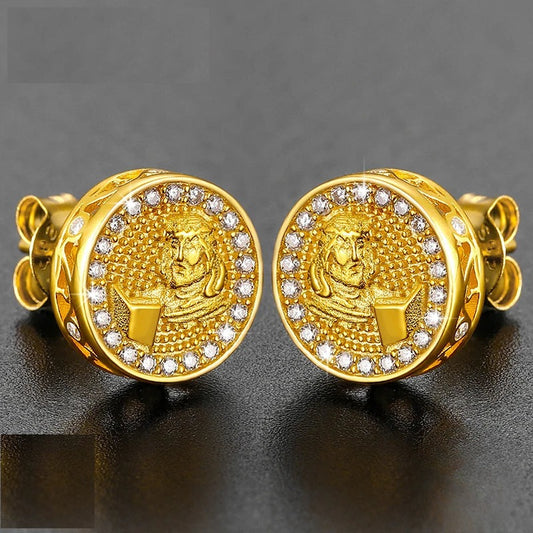 10mm Moissanite Medallion Stud Earrings for Men