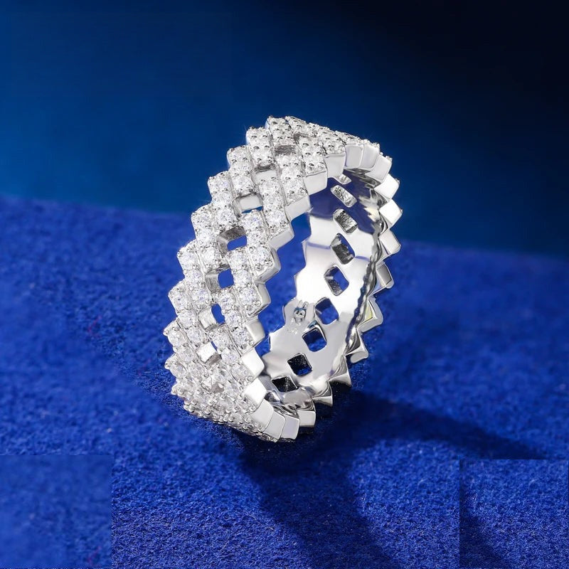 Iced Out Moissanite Cuban Link Eternity Ring for Men, image 2