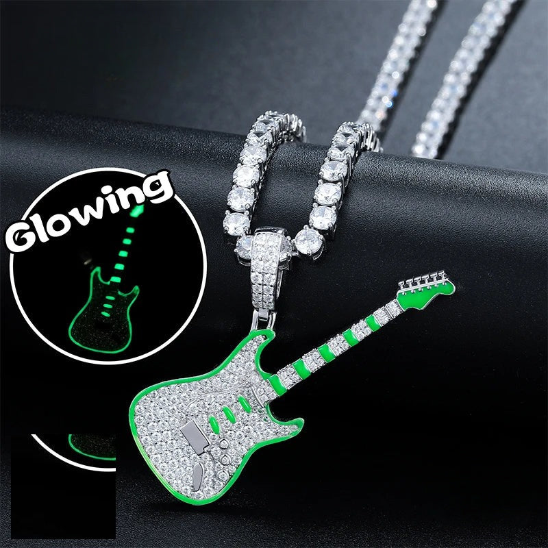 Glow in the Dark Guitar or Dog Tag Pendant Necklace for Men, image 2