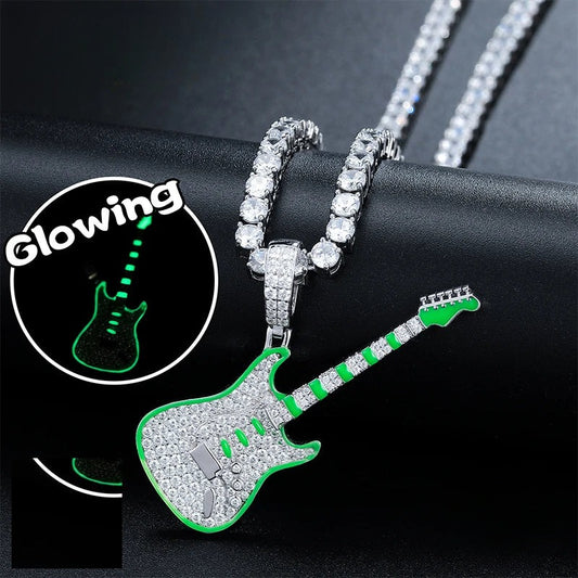 Glow in the Dark Guitar or Dog Tag Pendant Necklace for Men, image 2