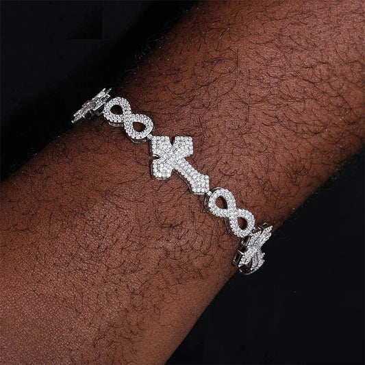 Iced Out Cross and Infinity Link Bracelet for Men