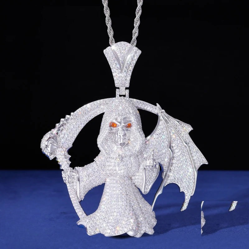Iced Out Grim Reaper Pendant Necklace for Men, image 2
