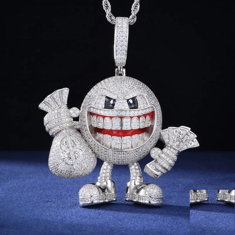 Iced Out Money Bag Character Pendant Necklace for Men