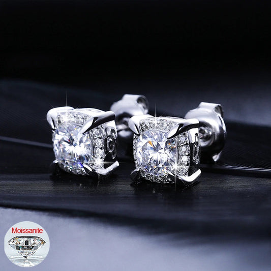Round or Square Cut Moissanite Stud Earrings, image 2