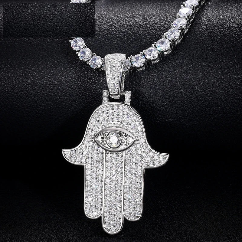 Iced Out Hamsa Evil Eye Pendant for Men, image 2