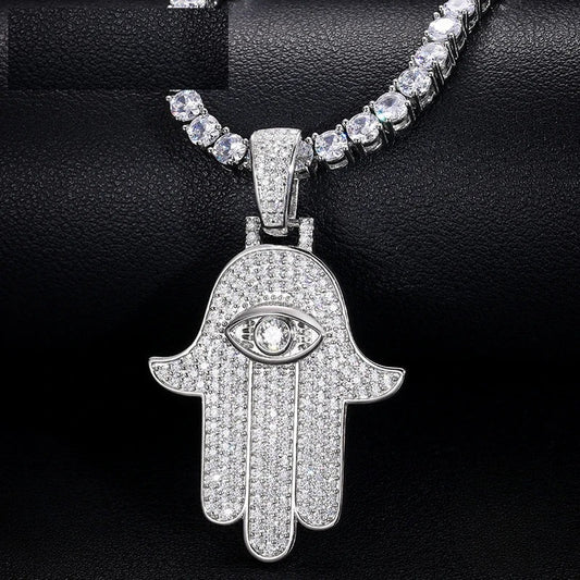 Iced Out Hamsa Evil Eye Pendant for Men, image 2