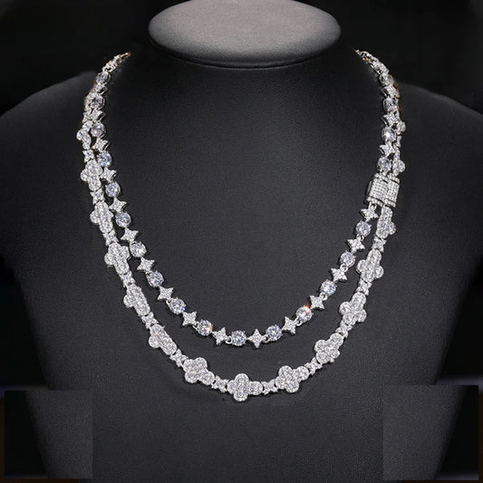 Cross & Star Tennis Necklace Set for Couples (2 Pieces)