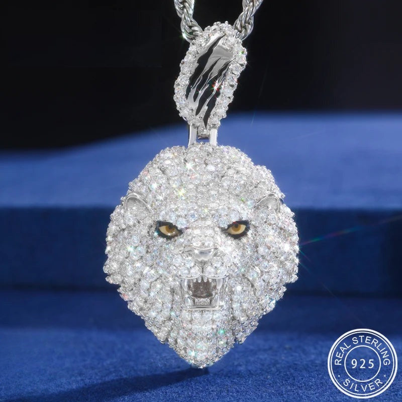 Iced Out Lion Head Pendant Necklace for Men, image 2