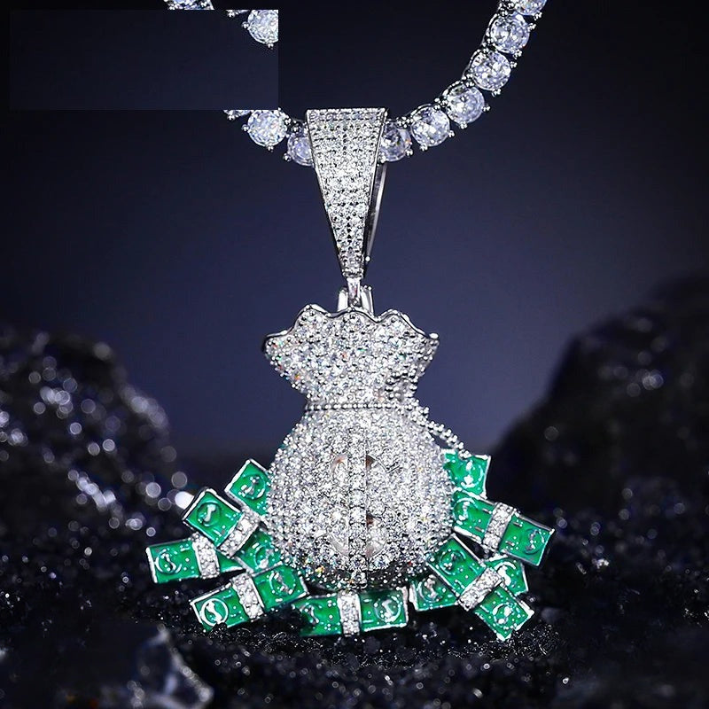Iced Out Money Bag Pendant Necklace for Men