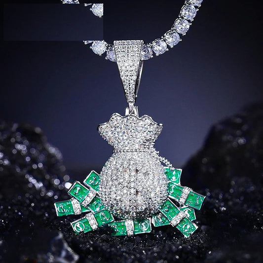 Iced Out Money Bag Pendant Necklace for Men