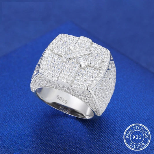 Iced Out Cross Band Ring for Men, image 2