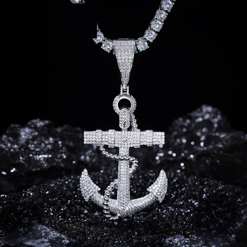 Iced Out Anchor Pendant Necklace for Men, image 2