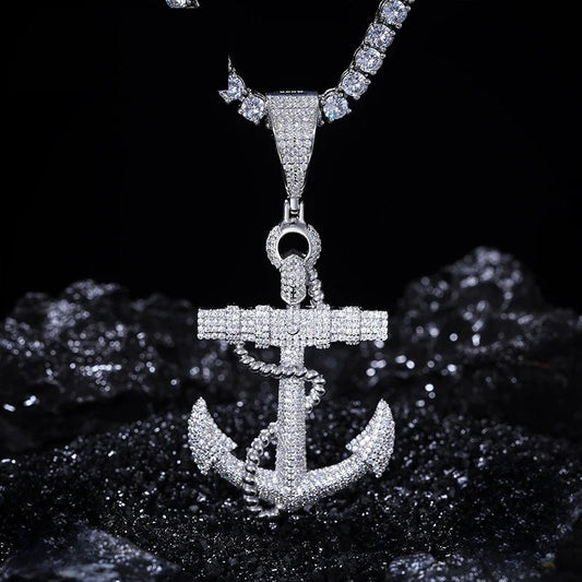 Iced Out Anchor Pendant Necklace for Men, image 2