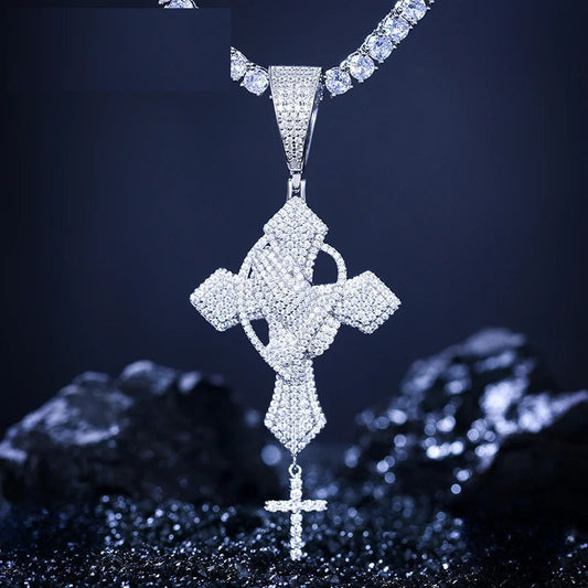 Iced Out Moissanite Praying Hands Cross Pendant Necklace for Men, image 3