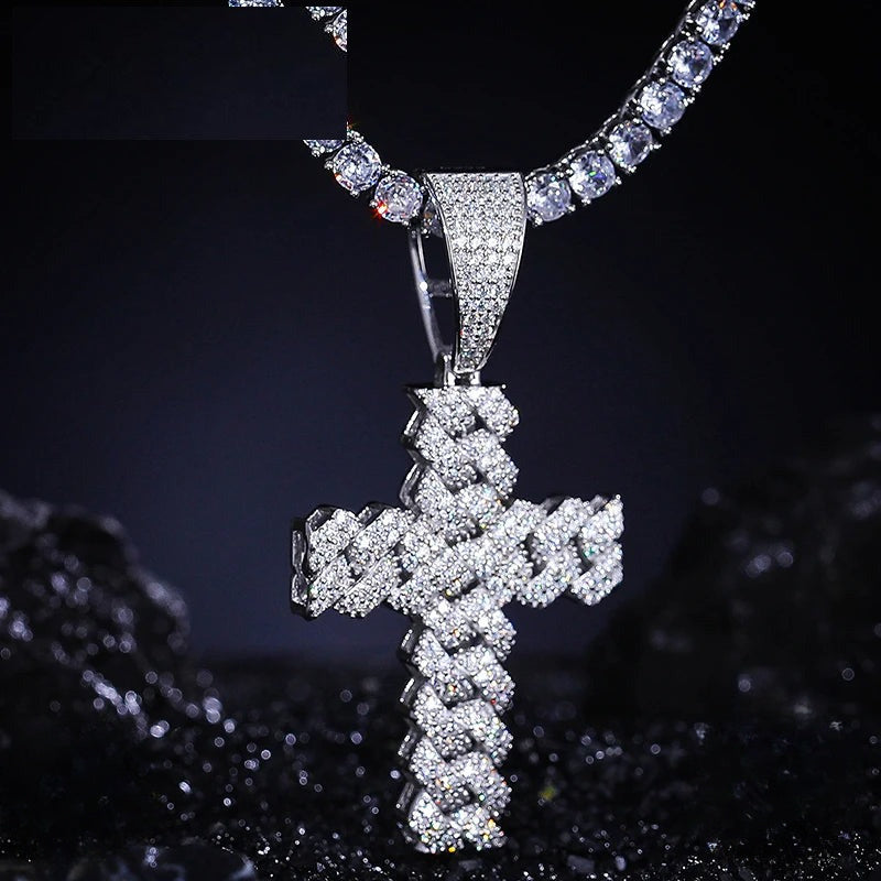 Iced Out Cross Pendant Necklace for Men, image 2