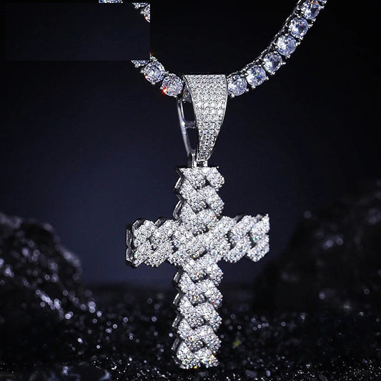 Iced Out Cross Pendant Necklace for Men, image 2