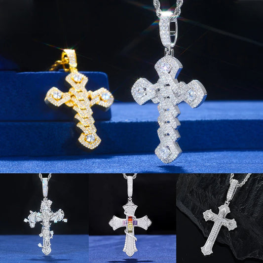 Iced Out Moissanite Cross Pendant Necklace for Men, image 2