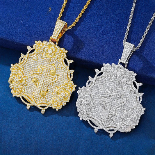 Iced Out Rose Cross Pendant Necklace for Men, image 2
