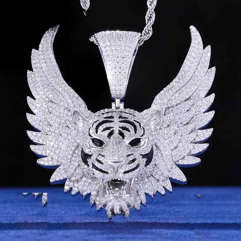Iced Out Winged Tiger Head Pendant Necklace for Men, image 2
