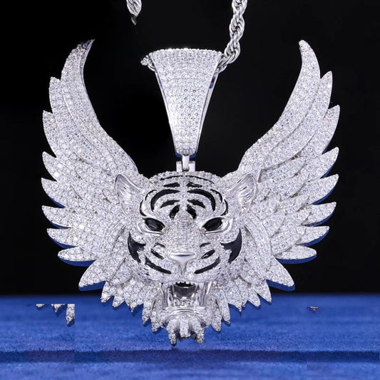 Iced Out Winged Tiger Head Pendant Necklace for Men, image 2