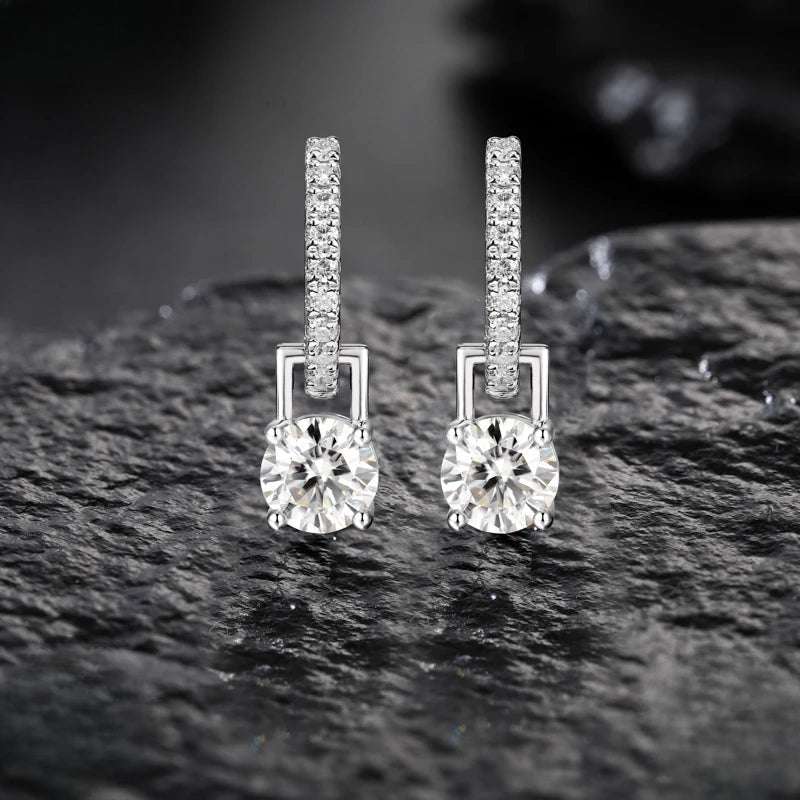Iced Out Moissanite Drop Huggie Earrings, image 3