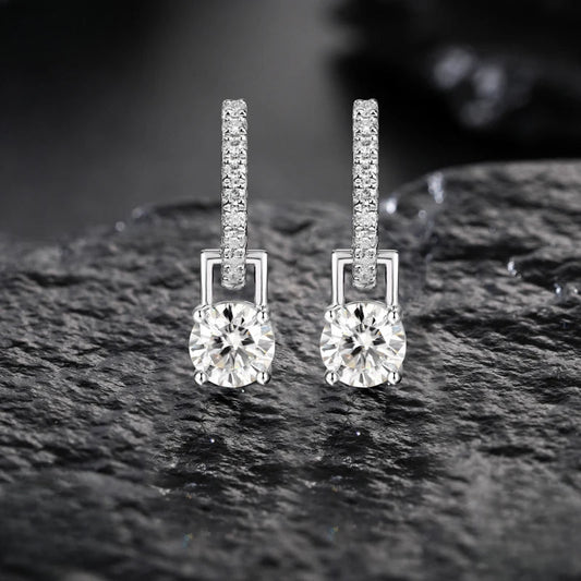 Iced Out Moissanite Drop Huggie Earrings, image 3