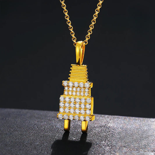 Iced Out Electric Plug Pendant Necklace for Men, image 2