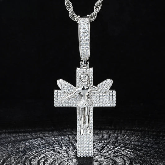 Moissanite Angel Cross Pendant Necklace for Men, image 2