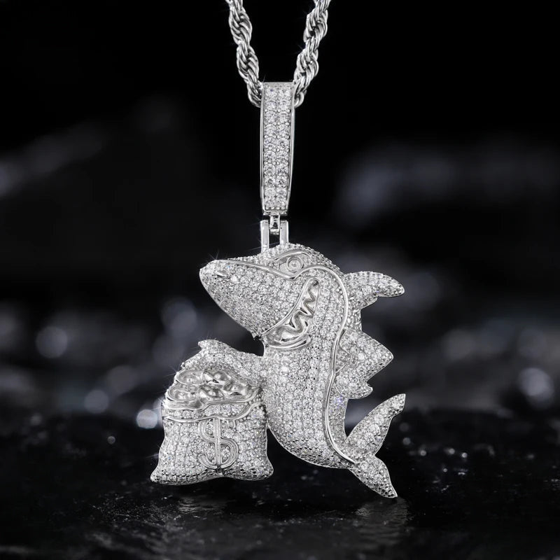 Iced Out Shark Pendant Necklace for Men, image 2