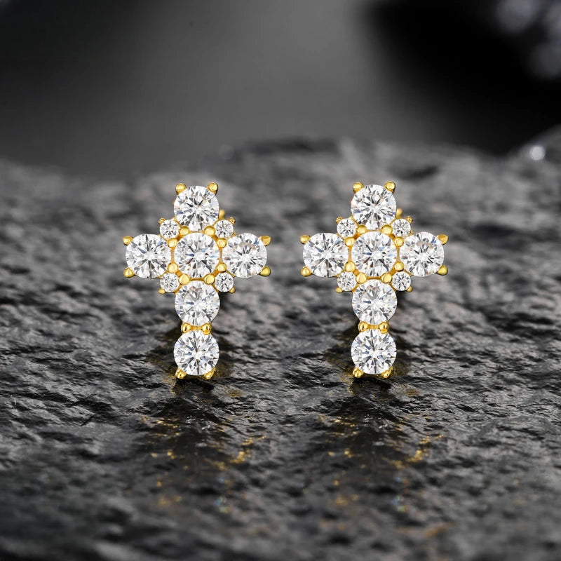 Iced Out Cross Stud Earrings for Men, image 3
