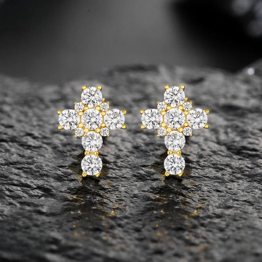 Iced Out Cross Stud Earrings for Men, image 3