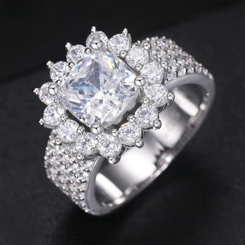 Iced Out Moissanite Flower Ring