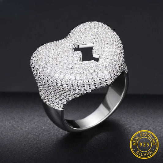Iced Out Moissanite Cracked Heart Ring, image 2