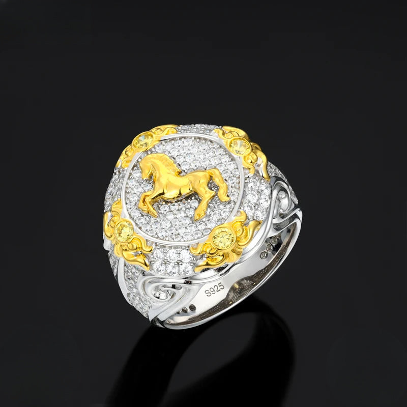 Moissanite Horse Zodiac Signet Ring for Men, image 2