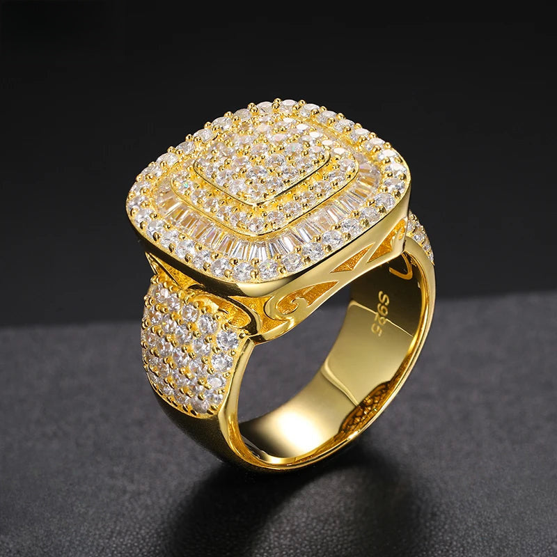 Iced Out Cushion Signet Ring for Men, image 3