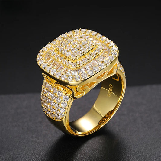 Iced Out Cushion Signet Ring for Men, image 3