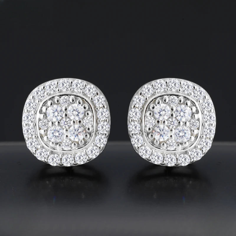 Moissanite Round Cluster Screw Back Stud Earrings, image 3