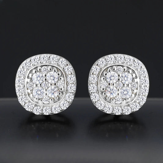 Moissanite Round Cluster Screw Back Stud Earrings, image 3