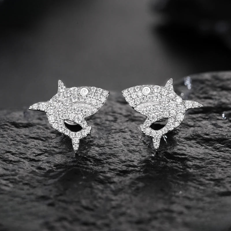 Iced Out Shark Stud Earrings for Men, image 3