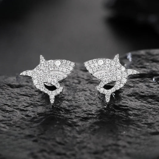 Iced Out Shark Stud Earrings for Men, image 3